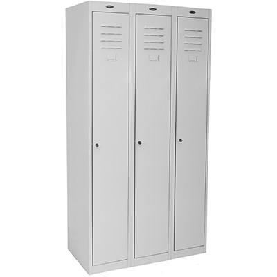STEELCO PERSONNEL LOCKER 1 DOOR BANK OF 3 305MM SILVER GREY