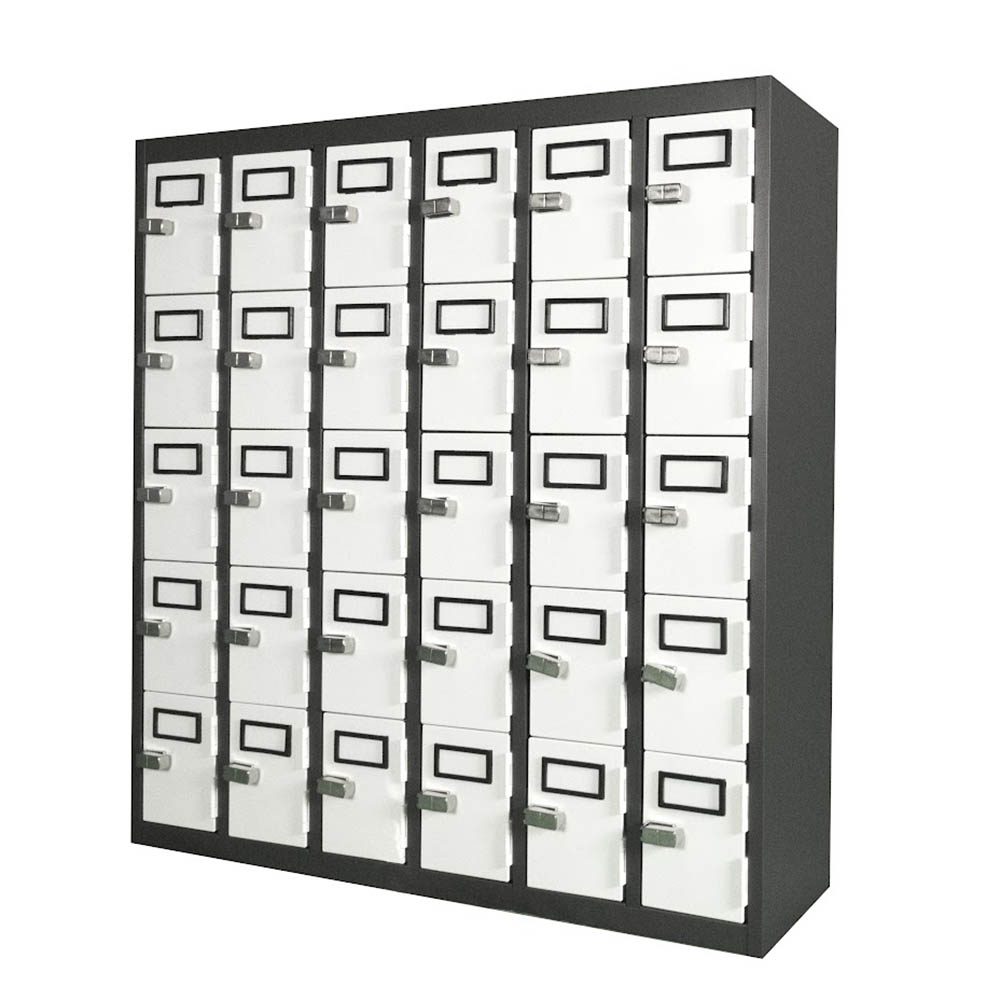STEELCO 30 DOOR CELL PHONE & KEYS LOCKER 900 X 225 X 940MM SILVER GREY