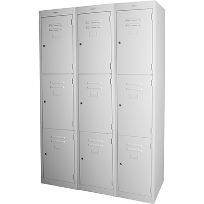 STEELCO PERSONNEL LOCKER 3 DOOR BANK OF 3 380MM SILVER GREY