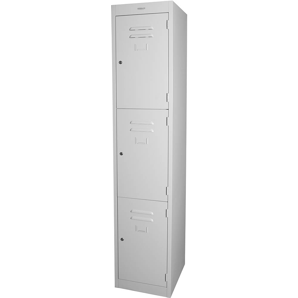 STEELCO PERSONNEL LOCKER 3 DOOR LATCHLOCK 380MM SILVER GREY