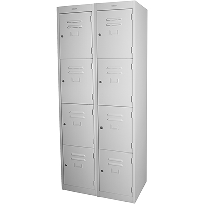 STEELCO PERSONNEL LOCKER 4 DOOR BANK OF 2 380MM SILVER GREY