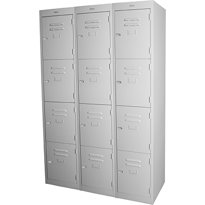 STEELCO PERSONNEL LOCKER 4 DOOR BANK OF 3 LATCHLOCK 305MM SILVER GREY