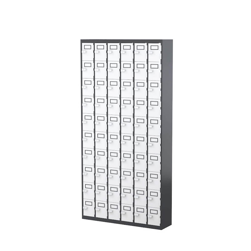 STEELCO 60 DOOR CELL PHONE & KEYS LOCKER 900 X 225 X 1810MM SILVER GREY