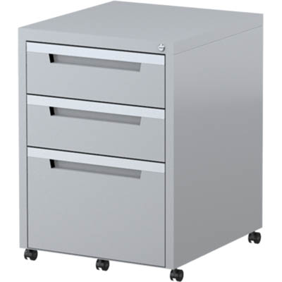 STEELCO CLASSIC MOBILE PEDESTAL 3-DRAWER LOCKABLE 630 X 470 X 515MM SILVER GREY