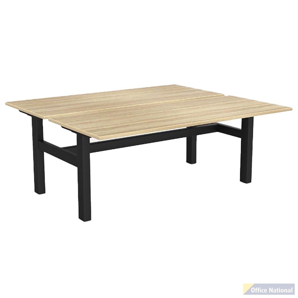 OLG AGILE FIXED HEIGHT 2-PERSON DESK WORKSTATION BLACK FRAME 1800MM X 750MM NEW OAK RAVINE TOP