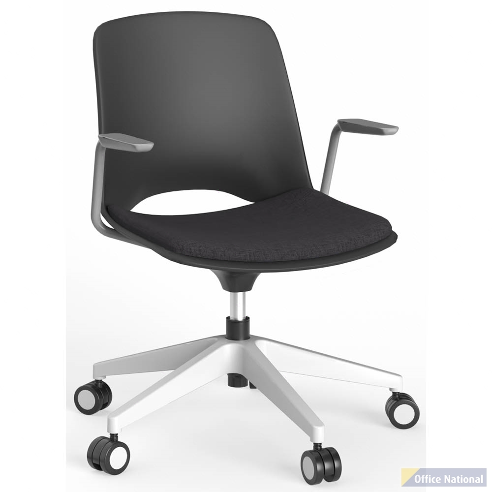 OLG VISTA SWIVEL CHAIR WITH ARMS WHITE BASE AND BLACK SEAT