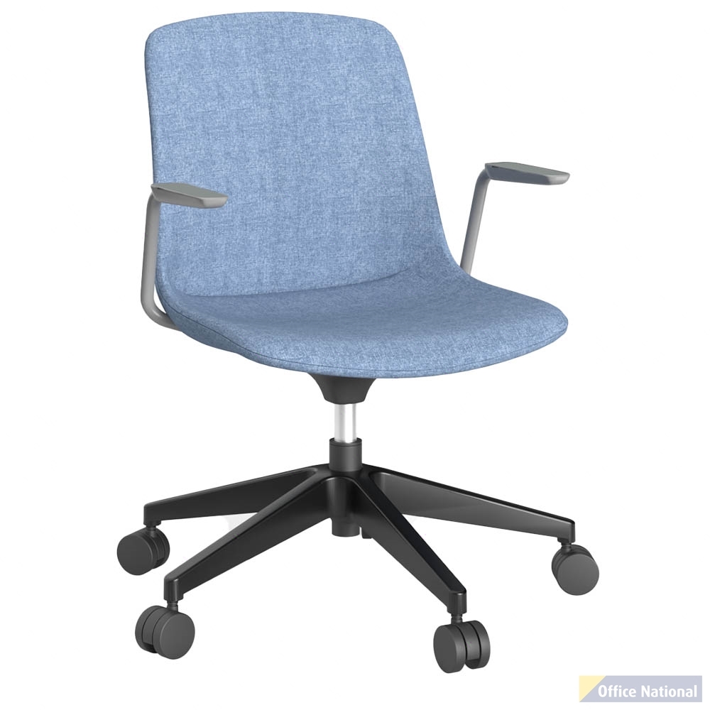 OLG VISTA SWIVEL CHAIR WITH ARMS FULLY UPHOLSTERED BLACK BASE AND SKY SEAT