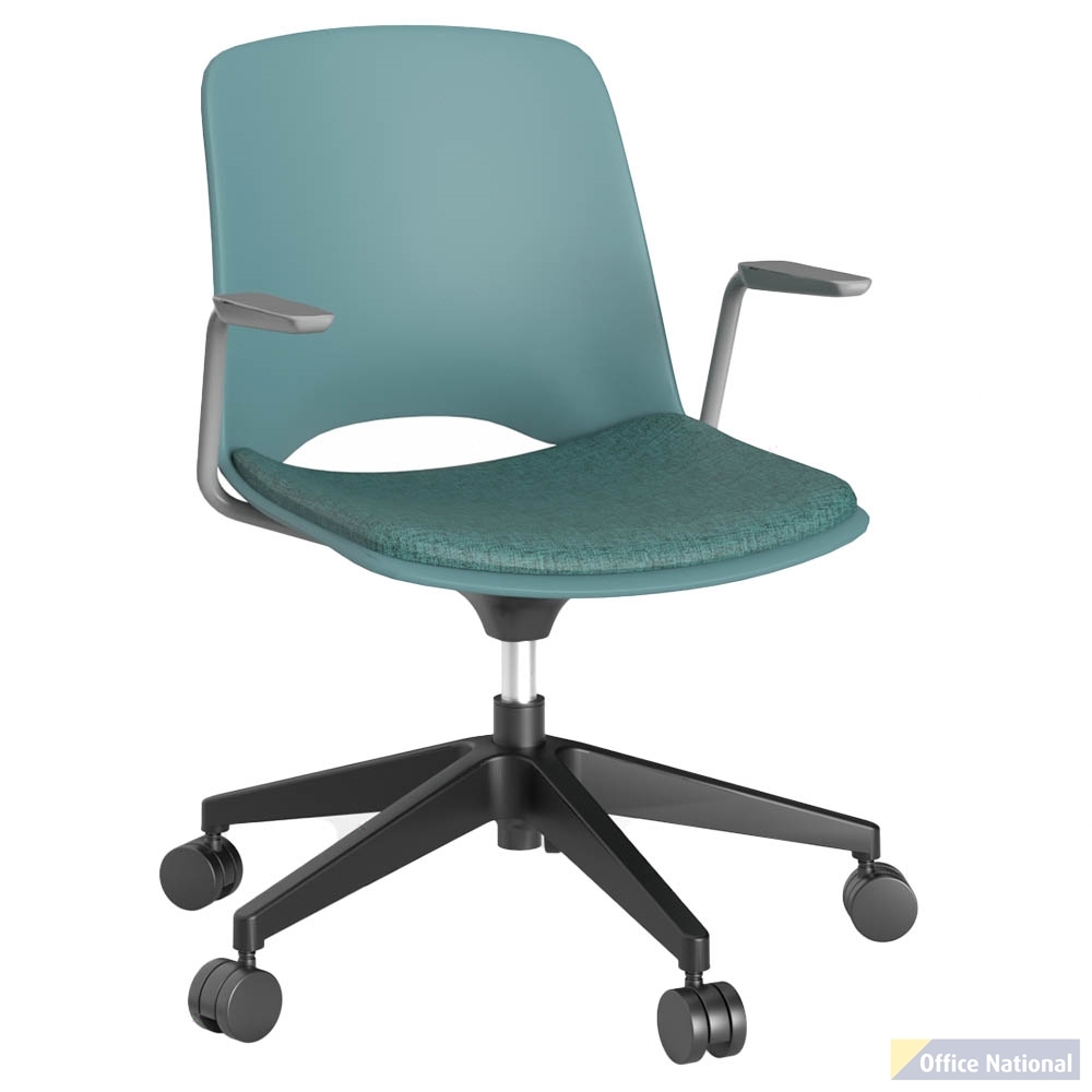 OLG VISTA SWIVEL CHAIR WITH ARMS BLACK BASE AND MOSS SEAT