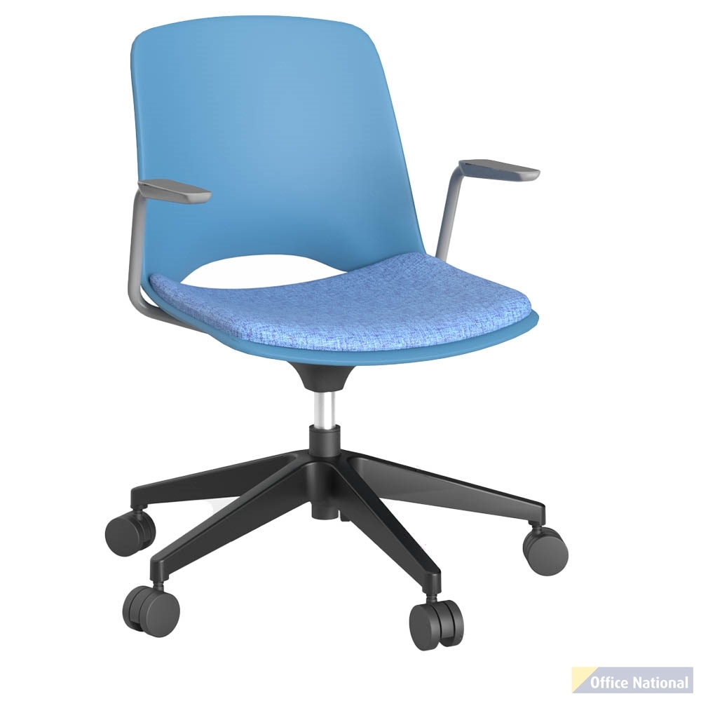 OLG VISTA SWIVEL CHAIR WITH ARMS BLACK BASE AND SKY SEAT