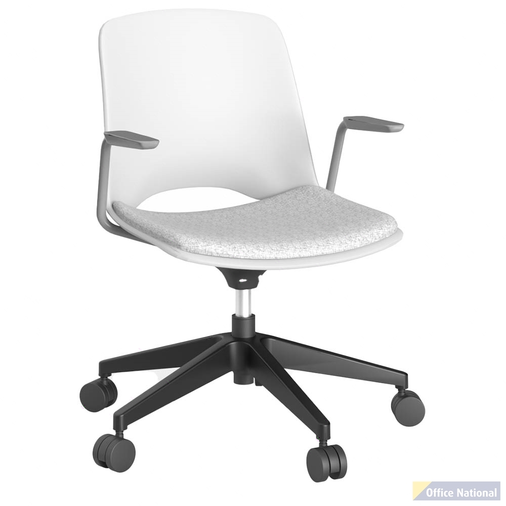 OLG VISTA SWIVEL CHAIR WITH ARMS BLACK BASE AND WHITE SEAT