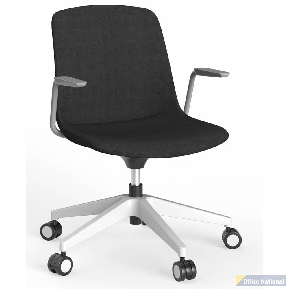 OLG VISTA SWIVEL CHAIR WITH ARMS FULLY UPHOLSTERED WHITE BASE AND BLACK SEAT