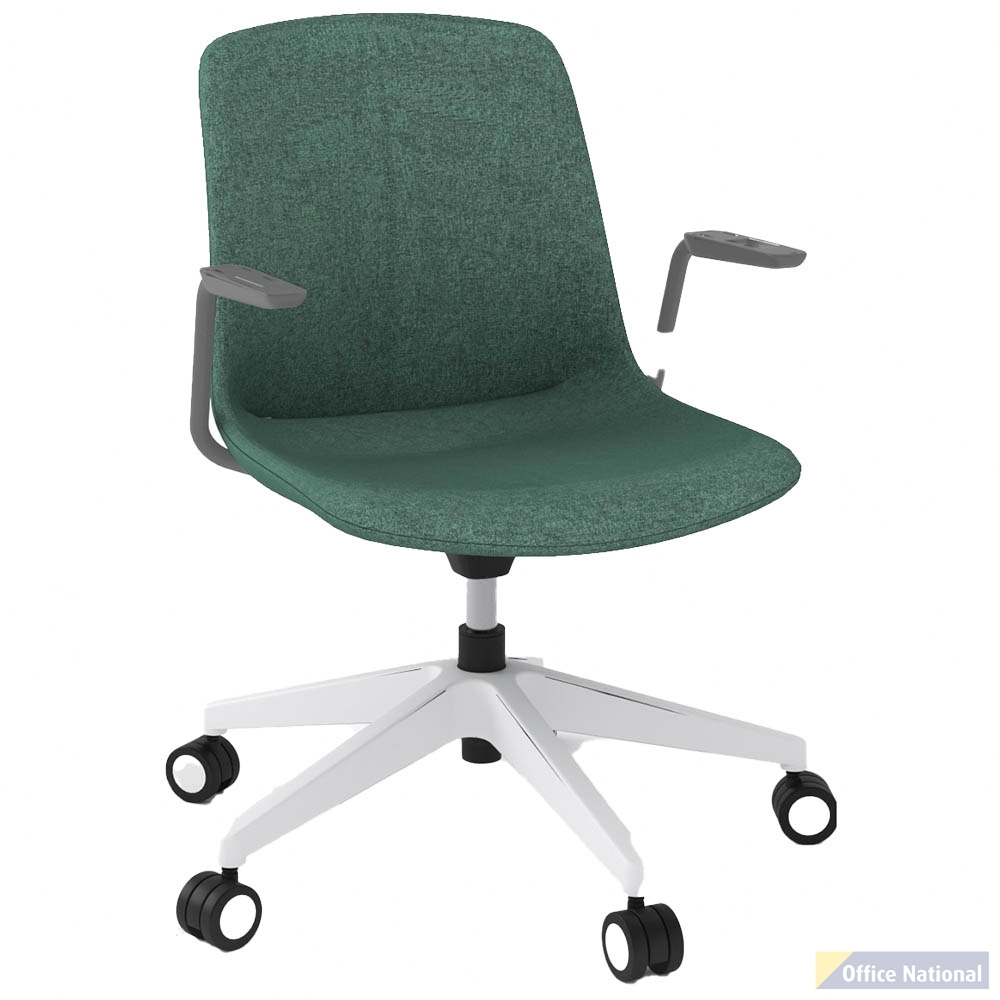 OLG VISTA SWIVEL CHAIR WITH ARMS FULLY UPHOLSTERED WHITE BASE AND MOSS SEAT