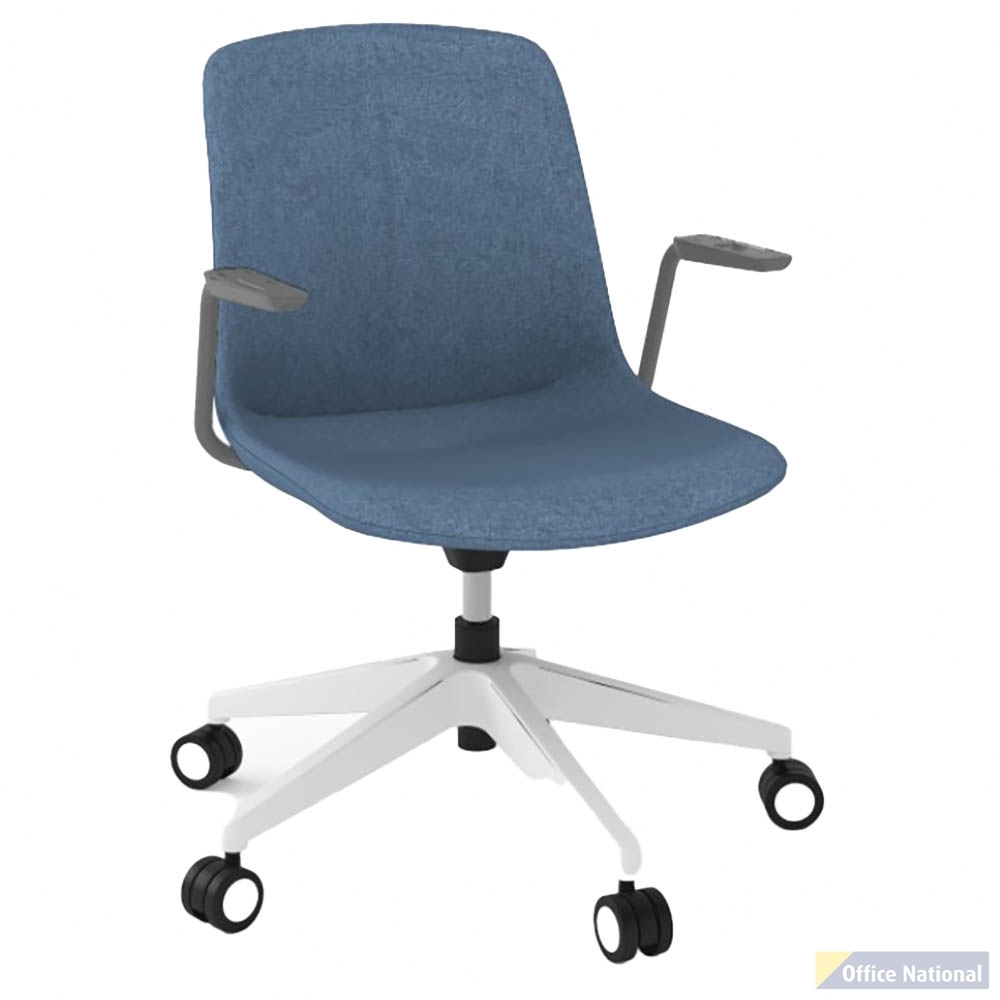 OLG VISTA SWIVEL CHAIR WITH ARMS FULLY UPHOLSTERED WHITE BASE AND SKY SEAT