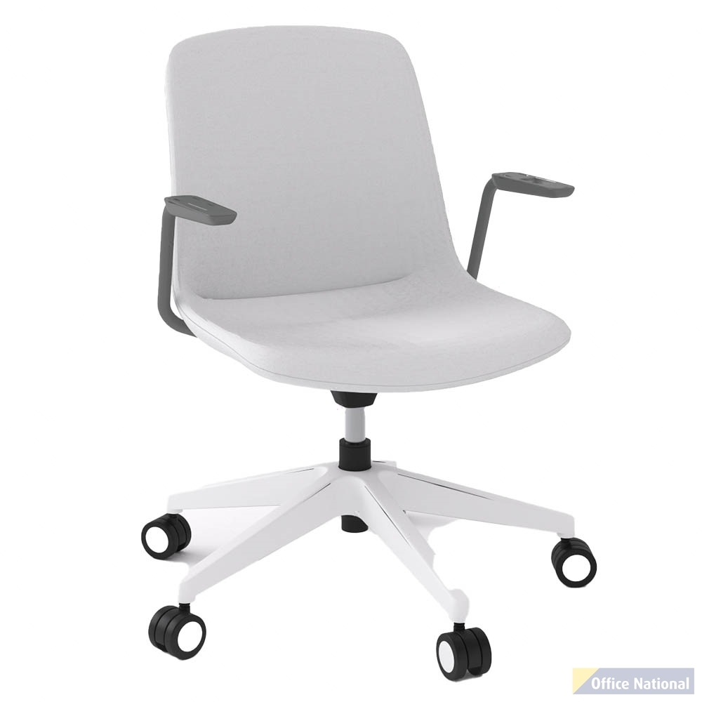 OLG VISTA SWIVEL CHAIR WITH ARMS FULLY UPHOLSTERED WHITE BASE AND WHITE SEAT