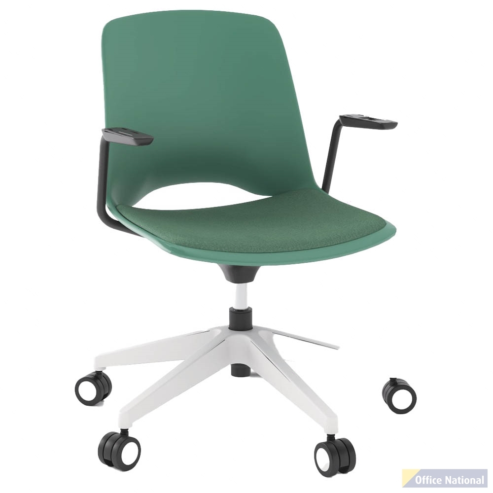OLG VISTA SWIVEL CHAIR WITH ARMS WHITE BASE AND MOSS SEAT