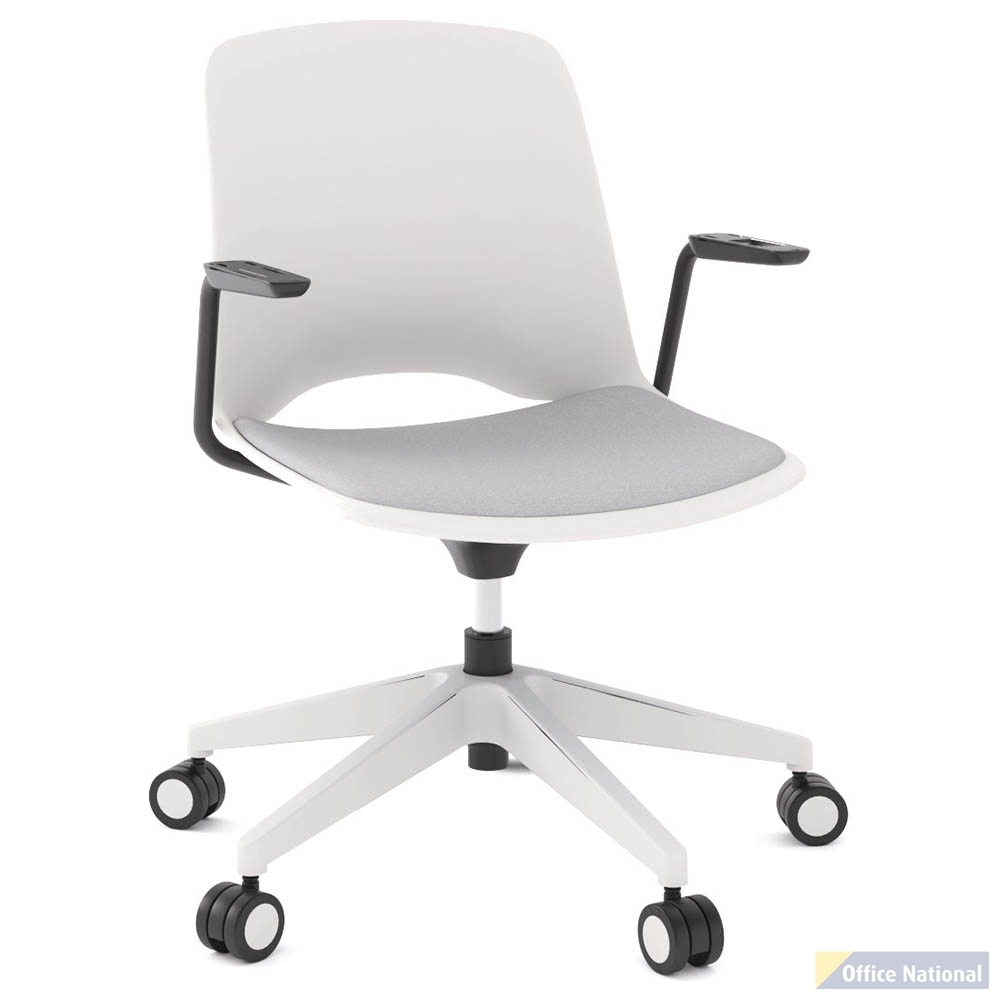 OLG VISTA SWIVEL CHAIR WITH ARMS WHITE BASE AND WHITE SEAT