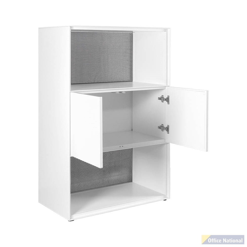 STEELCO 3 TIER 2 OPEN SHELF 1 DOOR CABINET 1200 X 800 X 450MM WHITE