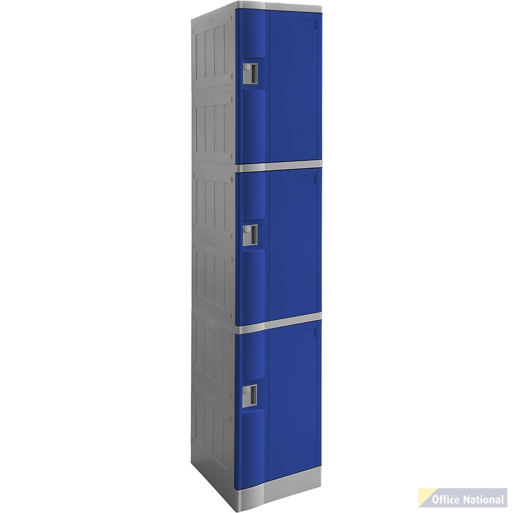 STEELCO ABS PLASTIC LOCKER 3 DOOR 380 X 500 X 1940MM BLUE