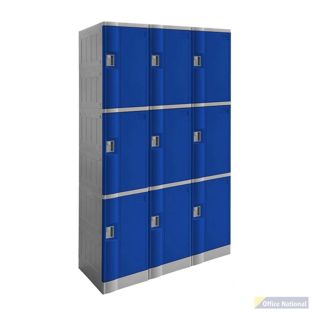 STEELCO ABS PLASTIC LOCKER 3 DOOR TRIPLE BANK 1940 X 1146 X 500MM