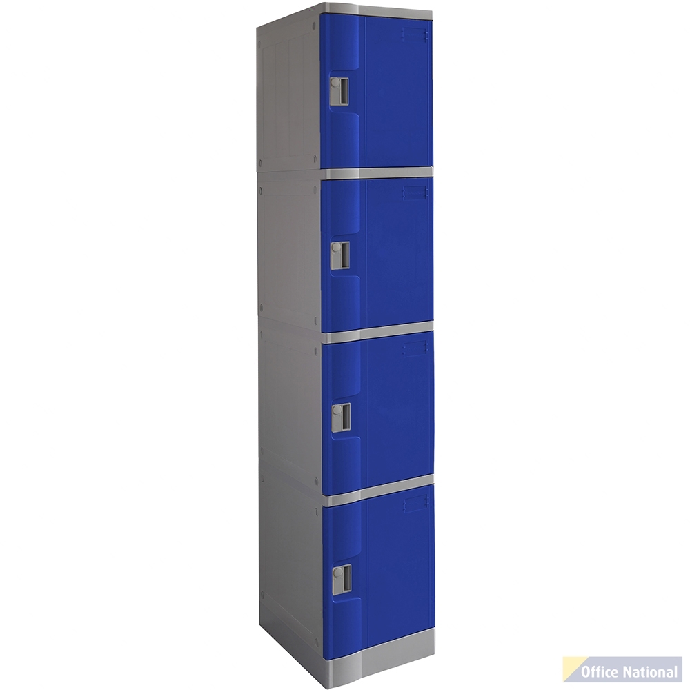 STEELCO ABS PLASTIC LOCKER 4 DOOR 380 X 500 X 1940MM BLUE
