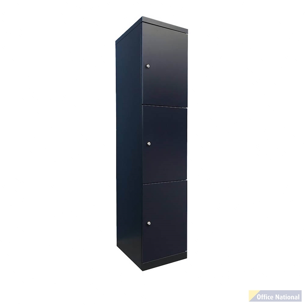 STEELCO FLUSH LOCKER 3 DOOR 1890 X 400 X 500MM BLACK SATIN