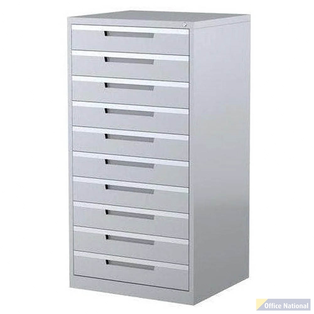 STEELCO MULTI MEDIA CABINET 10 DRAWER 1370 X 710 X 620MM SILVER GREY