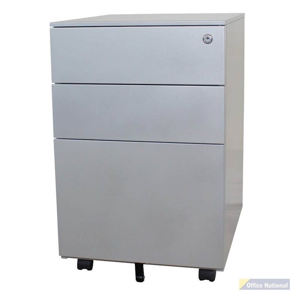 STEELCO TRIMLINE MINI MOBILE PEDESTAL BF 490 X 390 X 500MM SILVER SATIN