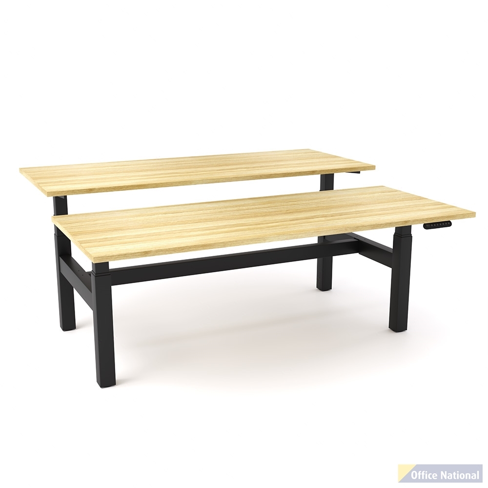 OLG AGILEMOTION DOUBLE SIDED DESK DUAL MOTOR ELECTRIC HEIGHT ADJUSTABLE 1800MM X 750MM BLACK FRAME / NEW OAK TOP
