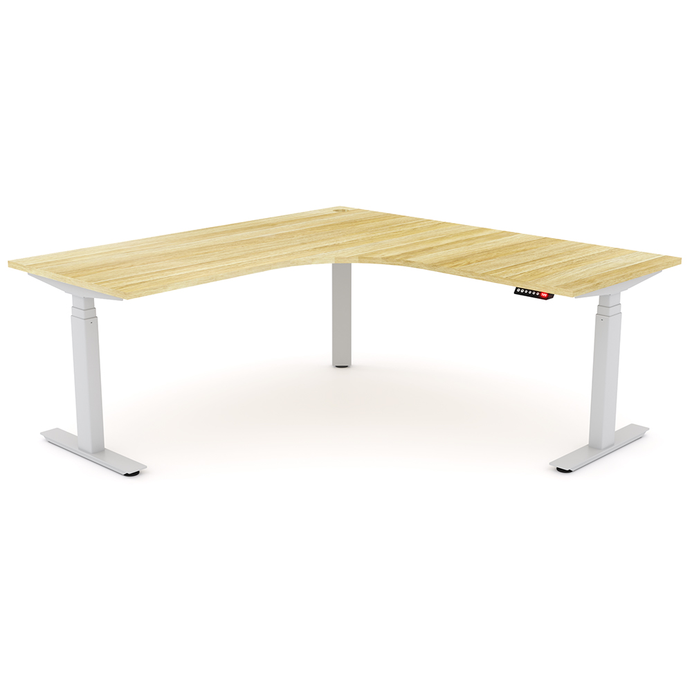 OLG AGILE ELECTRIC TRIPLE 3 COLUMN WORKSTATION LH 1800 X 1800 X 750MM WHITE FRAME NEW OAK TOP
