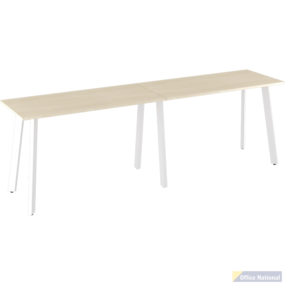 OLG FLARE BAR LEANER 6 LEG WHITE FRAME 3000MM X 750MM NORDIC MAPLE 2-PIECE TOP