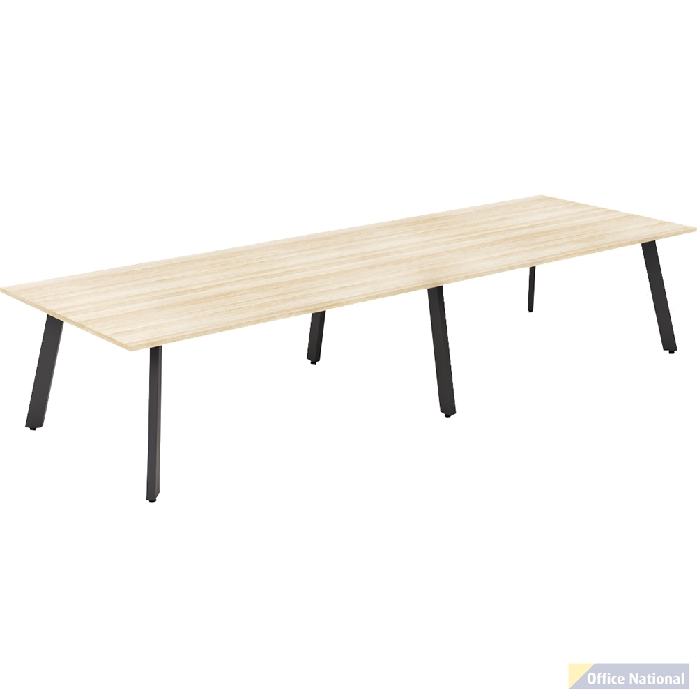 OLG FLARE TABLE 6 LEG BLACK FRAME 3600MM X 1200MM NEW OAK RAVINE 2-PIECE TOP