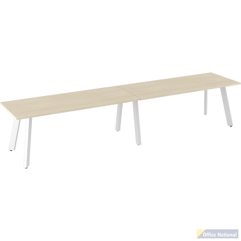 OLG FLARE TABLE 6 LEG WHITE FRAME 3600MM X 1200MM NORDIC MAPLE 2-PIECE TOP