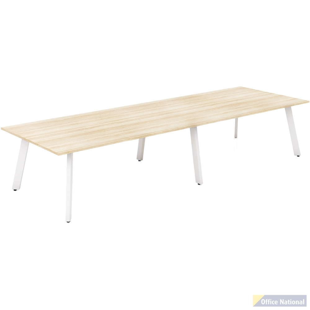 OLG FLARE TABLE 6 LEG WHITE FRAME 3600MM X 1200MM NEW OAK RAVINE 2-PIECE TOP