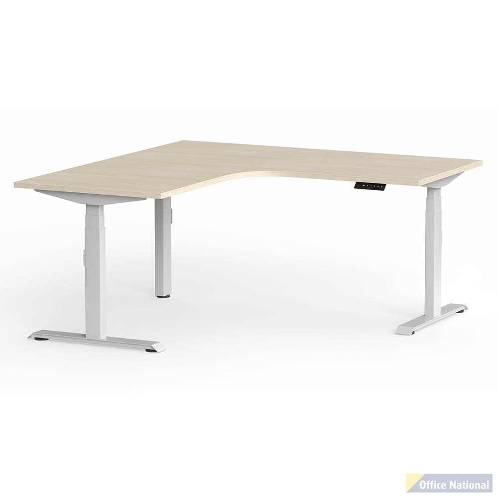 OLG KLASS 3C/2M ELECTRIC 90DEG WORKSTATION WHITE FRAME 1800 X 1800 X 750MM NORDIC MAPLE WITH LH RETURN