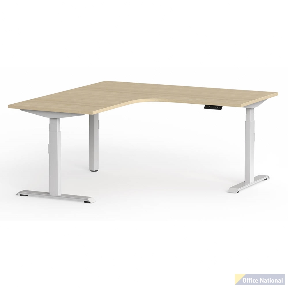 OLG KLASS 3C/2M ELECTRIC 90DEG WORKSTATION WHITE FRAME 1800 X 1800 X 750MM NEW OAK RAVINE WITH LH RETURN