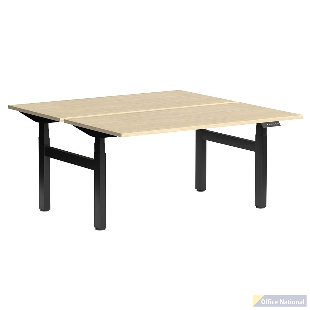 OLG KLASS 3C/2M ELECTRIC 2-PERSON DSD WORKSTATION BLACK FRAME 1600 X 750MM NEW OAK RAVINE