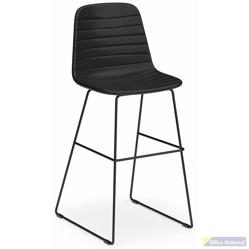 SOFIA BARSTOOL WITH BLACK SLED POWDERCOATED BASE BLACK PU UPHOLSTERY