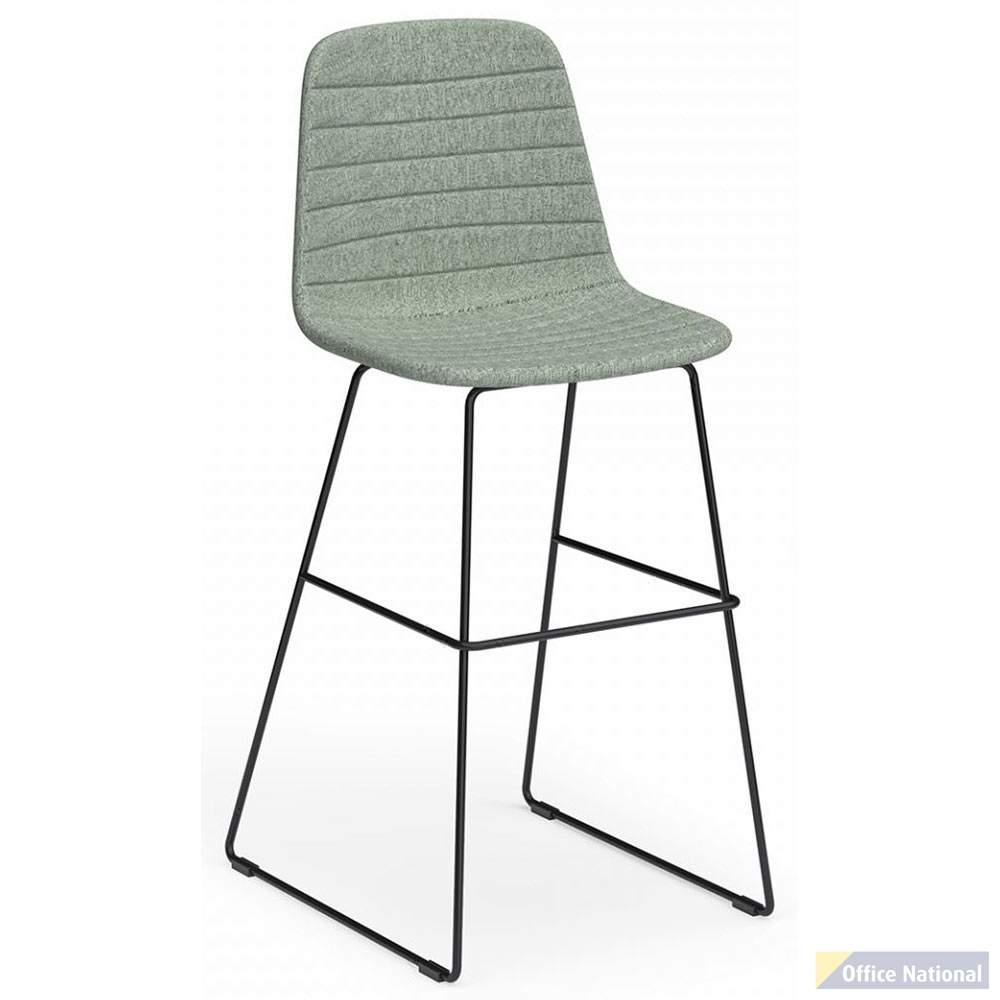 SOFIA BARSTOOL WITH BLACK SLED POWDERCOATED BASE LEAF FABRIC UPHOLSTERY