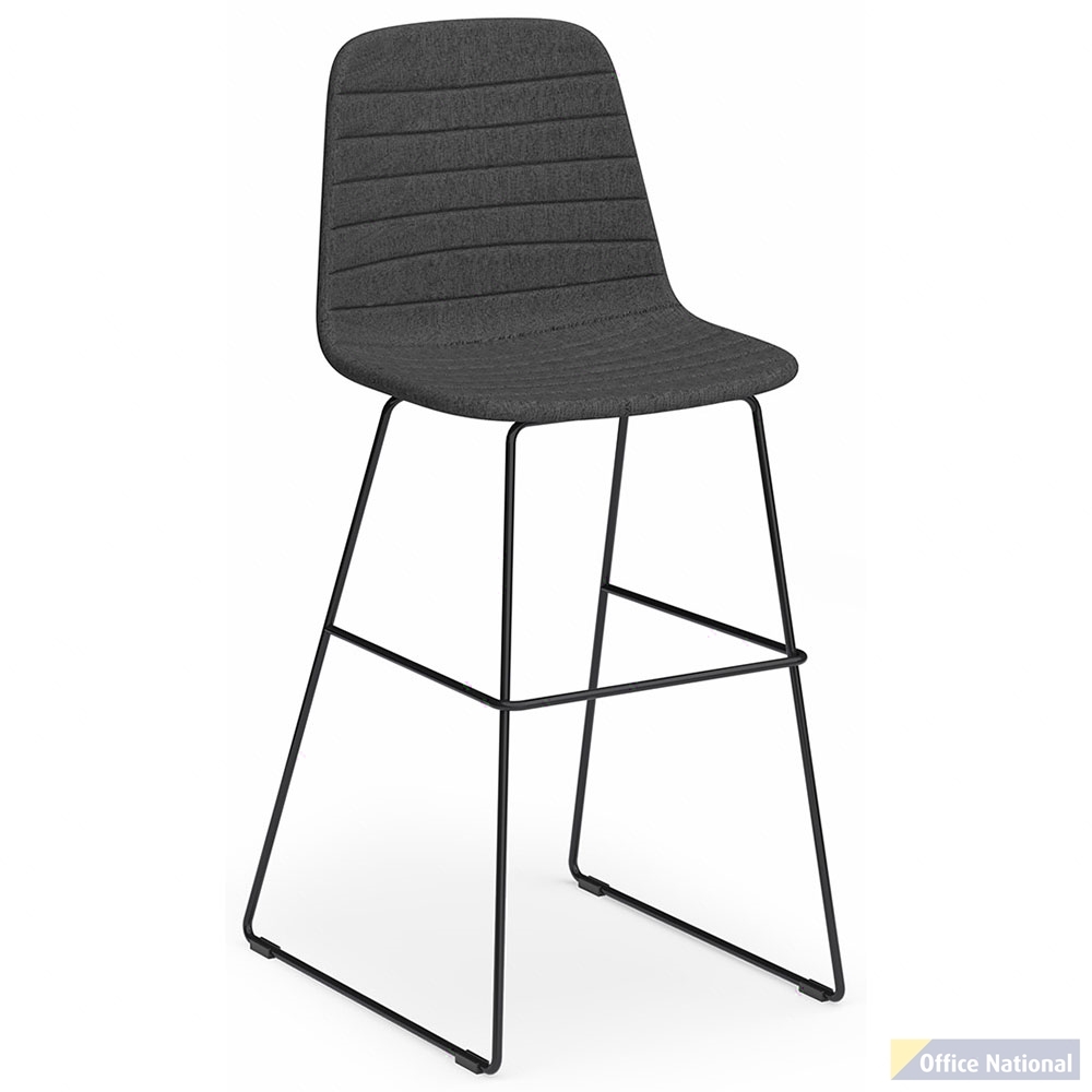 SOFIA BARSTOOL WITH BLACK SLED POWDERCOATED BASE FABRIC UPHOLSTERY
