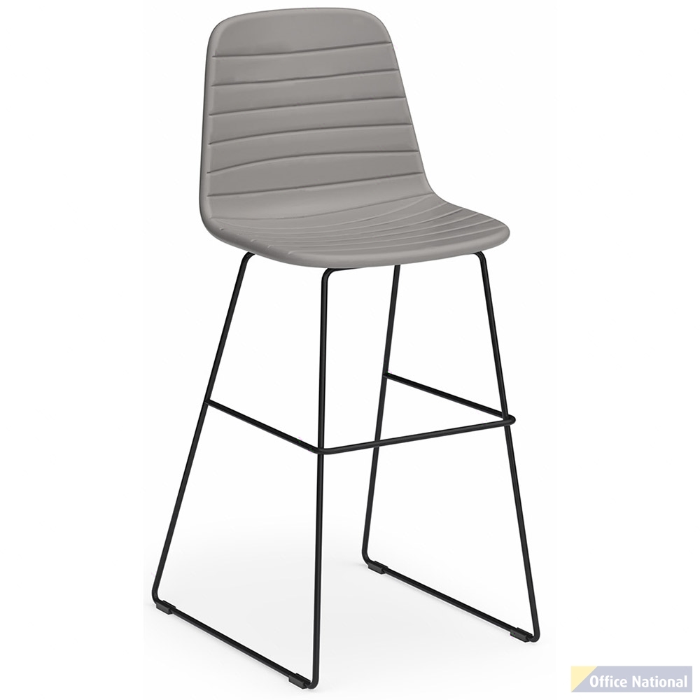 SOFIA BARSTOOL WITH BLACK SLED POWDERCOATED BASE LIGHT GREY PU UPHOLSTERY