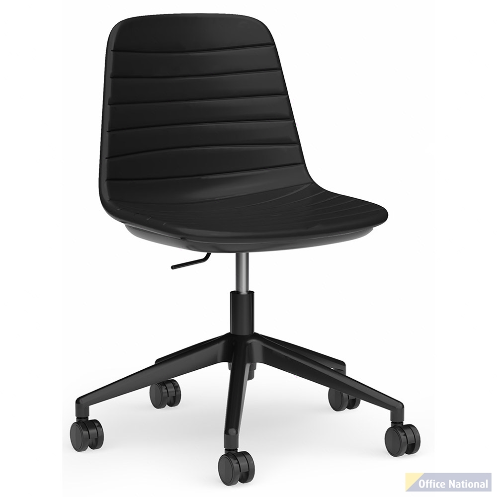 SOFIA CHAIR WITH BLACK GAS LIFT CASTOR BASE BLACK PU UPHOLSTERY