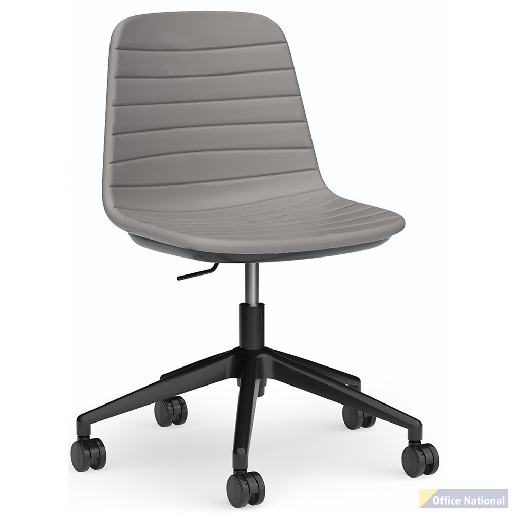 SOFIA CHAIR WITH BLACK GAS LIFT CASTOR BASE LIGHT GREY PU UPHOLSTERY