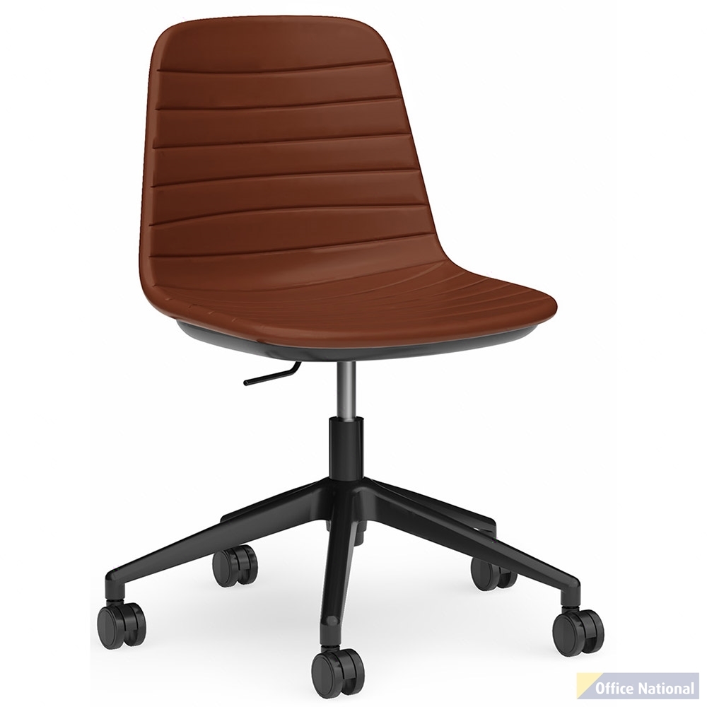 SOFIA CHAIR WITH BLACK GAS LIFT CASTOR BASE RUSSET TAN PU UPHOLSTERY