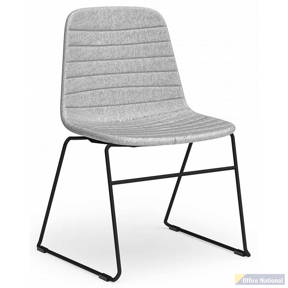 SOFIA CHAIR WITH BLACK SLED POWDERCOATED BASE GREY MIST FABRIC UPHOLSTERY