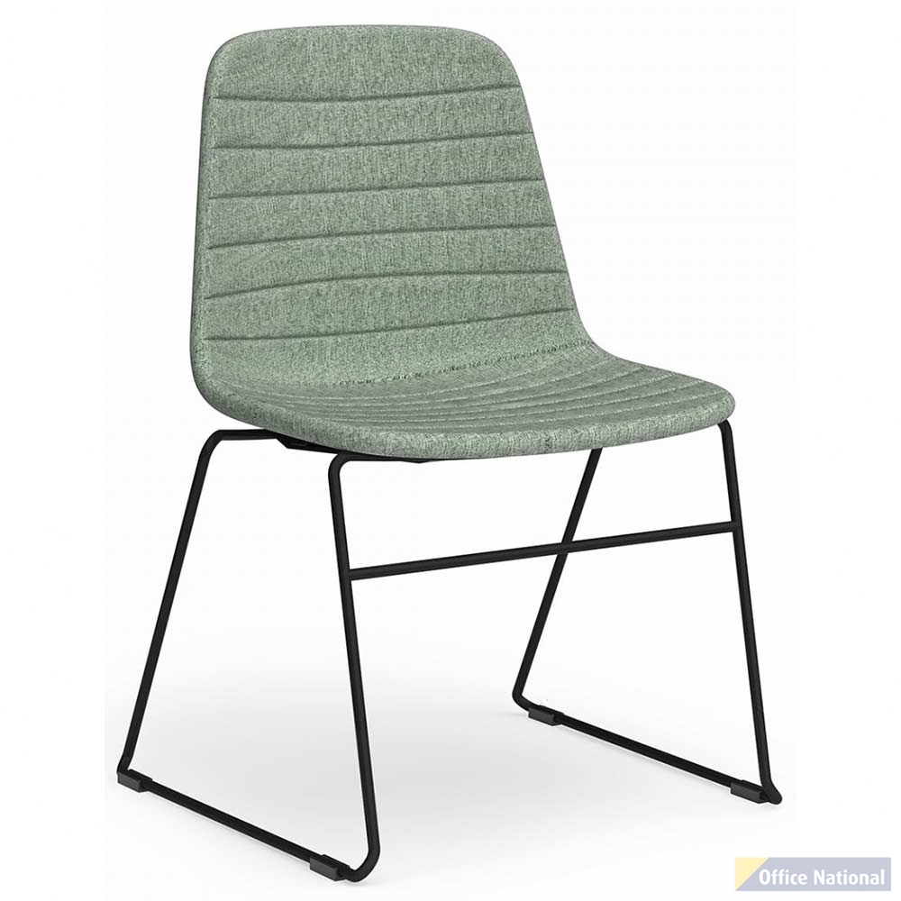 SOFIA CHAIR WITH BLACK SLED POWDERCOATED BASE LEAF FABRIC UPHOLSTERY