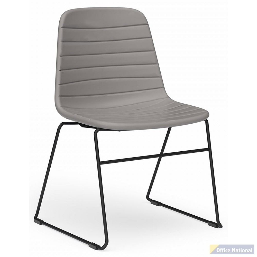 SOFIA CHAIR WITH BLACK SLED POWDERCOATED BASE LIGHT GREY PU UPHOLSTERY