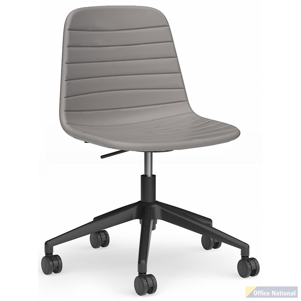 SOFIA CHAIR WITH BLACK GAS LIFT WITH TILT CASTOR BASE LIGHT GREY PU UPHOLSTERY