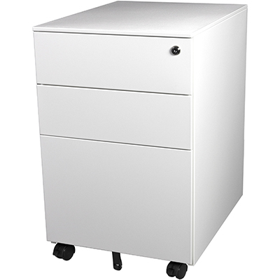 STEELCO TRIMLINE MOBILE PEDESTAL 2 DRAWER 1 FILE 615 X 390 X 500MM WHITE SATIN