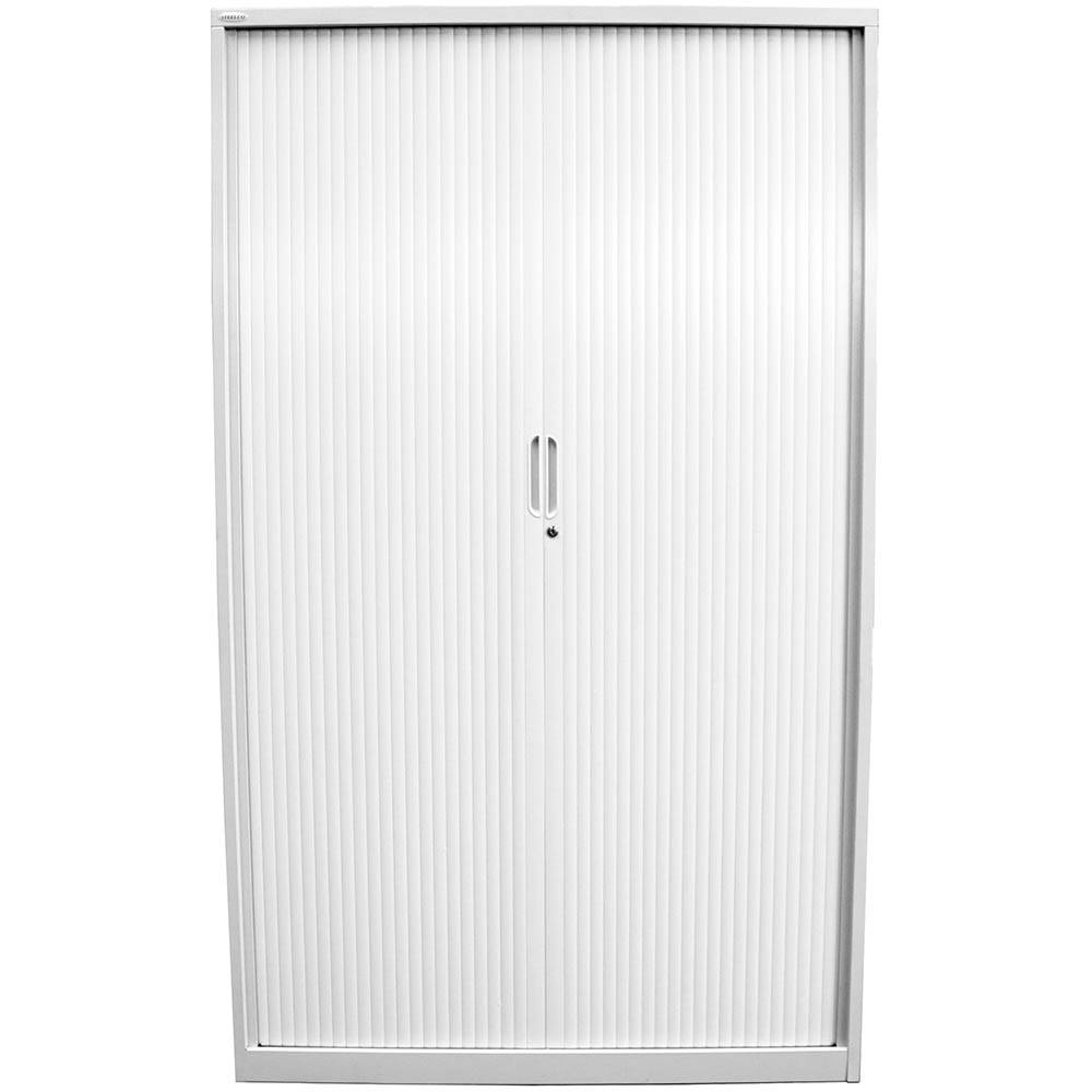 Steelco Tambour Door Cabinet 3 Shelves 1200 X 1200 X 463mm White Satin