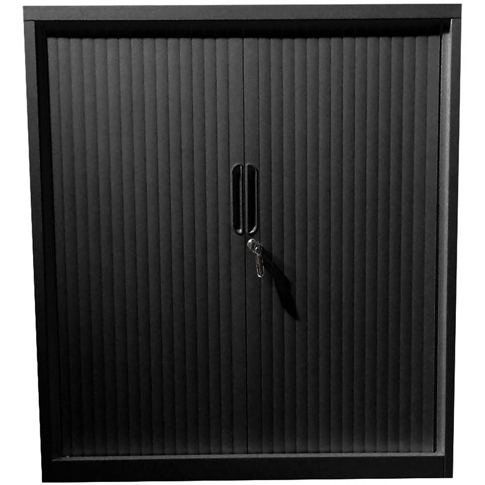 Steelco Tambour Door Cabinet 3 Shelves 1200 X 900 X 463mm Graphite Ripple